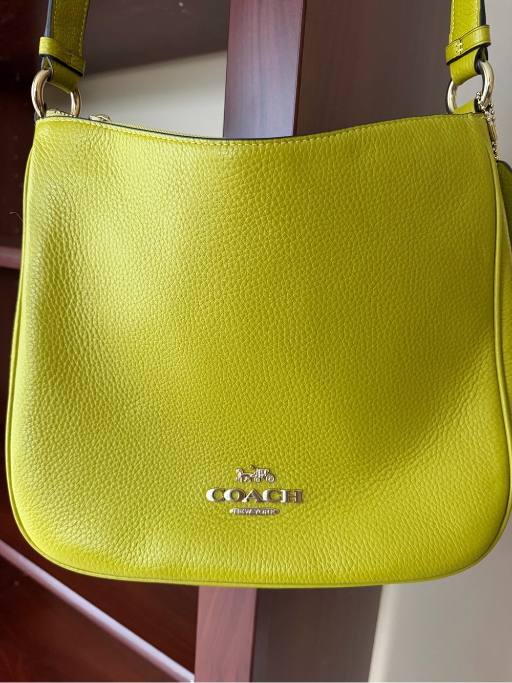 COACH Pebbled Leather Shoulder Bag in Lime Green
